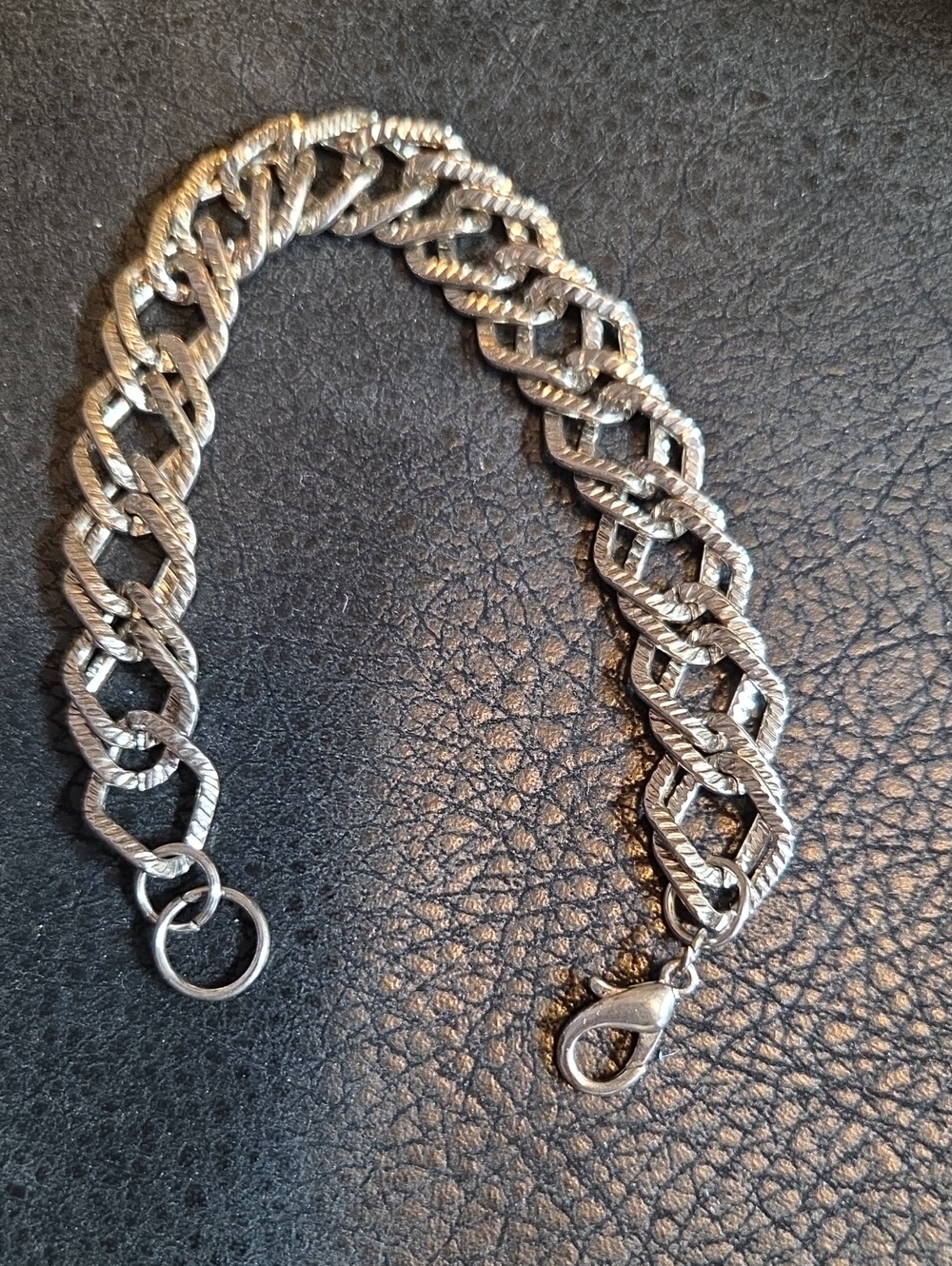 2 Sided Textured Silver Link Bracelet